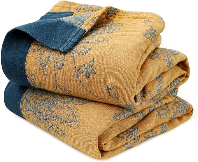 Boho Throw Blanket for Bed 100% Cotton Ultra Soft Rustic Quilt Spring Blanket Floral Printed Farmhouse Decor Bed Blankets,80"x90" All Season Rustic Throw for Sofa Couch Chair