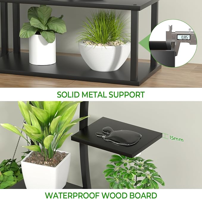 Plant Stand Shelf Rack Indoor with 8 Built in Grow Light, 10 Tiered 65" Tall Black Large Lighted Half Moon Curved Plant Stand for Indoor Growing, 2 Pack Arch Sturdy High Herb Flower Shelving