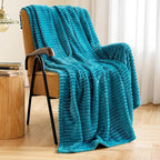 MIULEE Fleece Throw Blanket for Couch 300GSM Super Soft Lightweight Plush Striped Blanket, Teal Blue Warm Cozy Breathable Ribbed Blanket for Bed/Sofa, Throw Size 50"x60", Turquoise