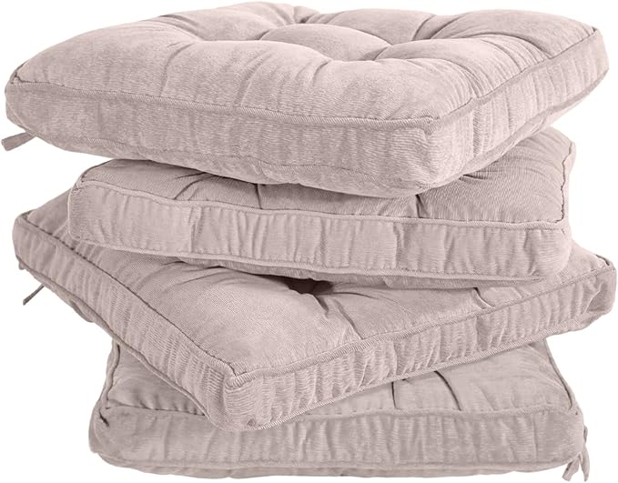 Tiita Patio Chair Pads Cushions 18x18 Inch Square Floor Pillows Pad for Outdoor Kitchen Dining Chairs with Ties Set of 4 (Beige)