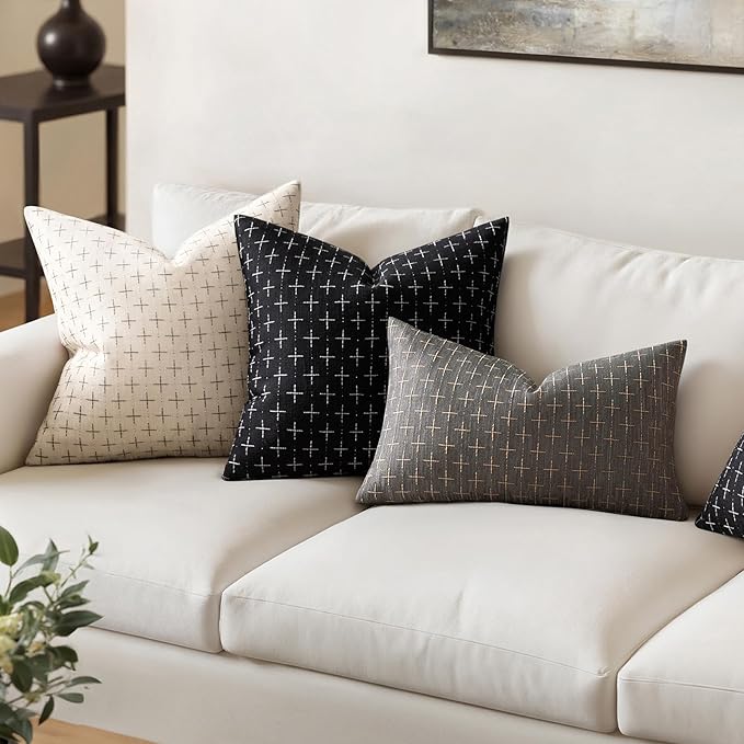 MIULEE Pack of 2 Decorative Burlap Linen Throw Pillow Covers Modern Farmhouse Pillowcase Rustic Woven Textured Cushion Cover for Sofa Couch Bed 12x20 Inch Dark Grey