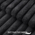 Pallene Faux Fur Plush Throw Pillow Covers 20x20 Set of 2, Luxury Soft Fluffy Striped Decorative Pillow Covers for Sofa, Couch, Living Room, Dark Grey