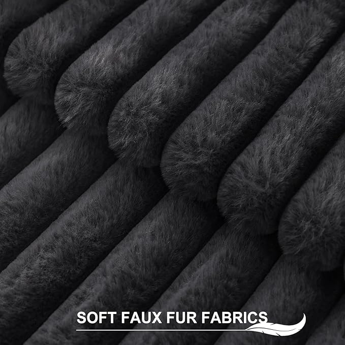 Pallene Faux Fur Plush Throw Pillow Covers 26x26 Set of 2, Luxury Soft Fluffy Striped Decorative Pillow Covers for Sofa, Couch, Living Room, Dark Grey