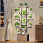 Plant Stand Indoor with Grow Lights - 12 Tiered Metal Plant Shelf with Drawer, 65" Large Plant Stand for Indoor Plants, Holds 16 Plant Pots, Flower Holder Plant Rack for Living room, Patio, Bedroom