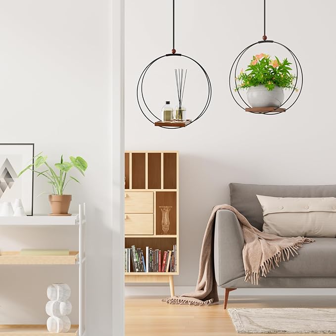 Hanging Planters for Indoor Plants: Macrame Plant Hanger with Sturdy Wood Base, Wall Ceiling Window Decor for Home Garden Patio Office, Housewarming Gift (Pot/Plant Not Included)