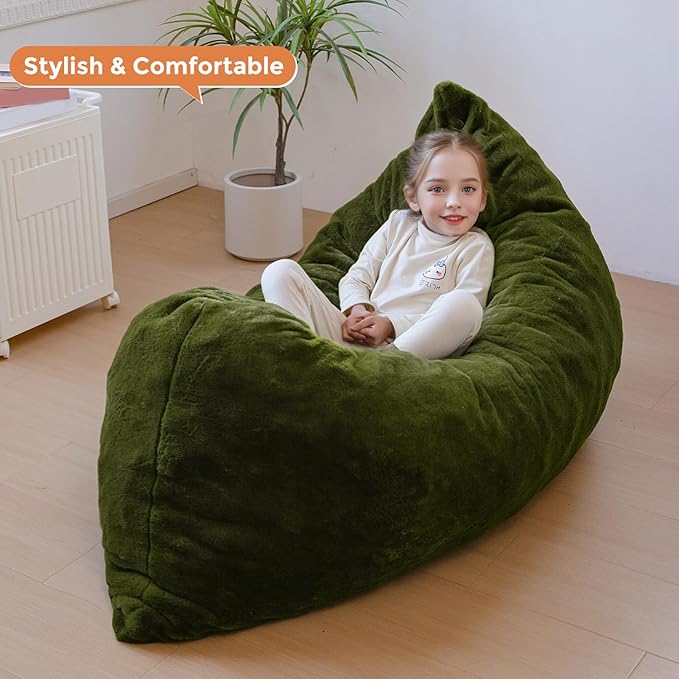 MAXYOYO 3 in 1 Kids Bean Bag Chair Bed, Child Floor Sofa for Gaming, Reading, Faux Fur Floor Mattress with High-Density Foam Filling for Living Room Bedroom