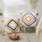 JASEN Throw Pillow Covers 20x20, Boho Pillow Cover with Tassels Woven Tufted Decorative Pillow Cover for Couch Sofa Bedroom Living Room (Blue, 20"x20")