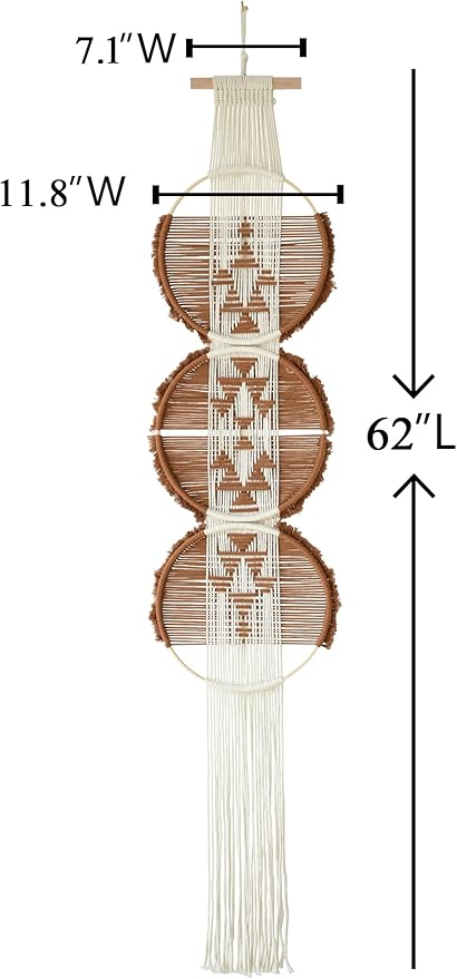 Flber Macrame Wall Hanging Brown and white Boho Wall Decor Art Living room wall art Round Handmade Geometric Lines Home Décor 11.8W x 65L
