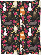 Cat Flower Throw Blanket Soft Flannel Blanket 60"x50" in Bed Blanket Home Decor for Room Sofa Couch All Season
