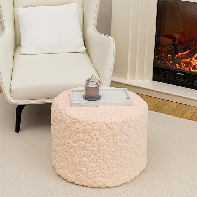Ottoman Foot Rest Stuffed Round Boho Floor Poof Seating Armchair Ottoman Foot Stool Floor Cushion Bean Bag Pouf 18x18x14 Inch Pink