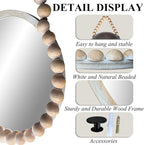 POZINO Wood Beaded Mirror, 20" Boho Round Mirror for Wall, Farmhouse Hanging Rustic Mirrors with Rope, Spherical Frame Circle Mirrors for Bathroom Bedroom Living Room Hallway Fireplace