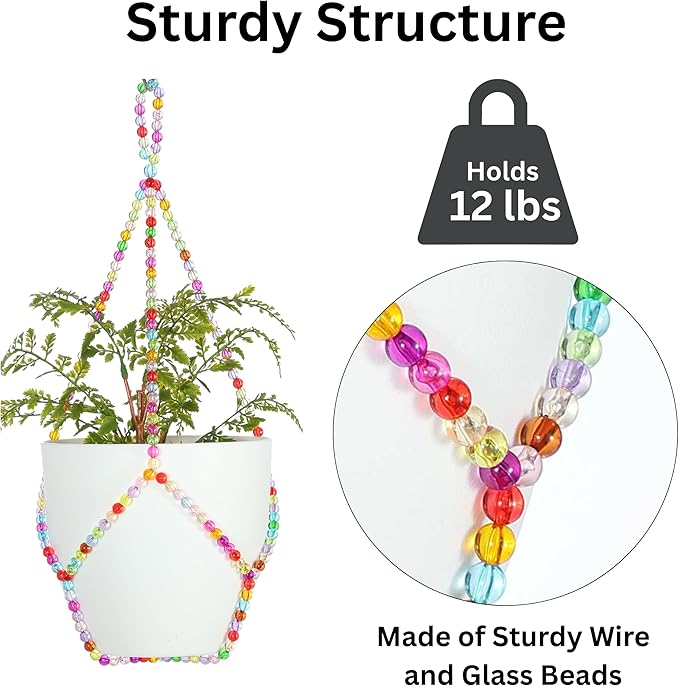 2 Pack Macrame Plant Hanger (for 8" Pot), Glass Beaded Plant Hangers Indoor Outdoor | Colorful Hanging Planters, Hanging Plants Holders | No Pot/Plant Included (2PK, for up to 8")