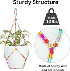 2 Pack Macrame Plant Hanger (for 8" Pot), Glass Beaded Plant Hangers Indoor Outdoor | Colorful Hanging Planters, Hanging Plants Holders | No Pot/Plant Included (2PK, for up to 8")