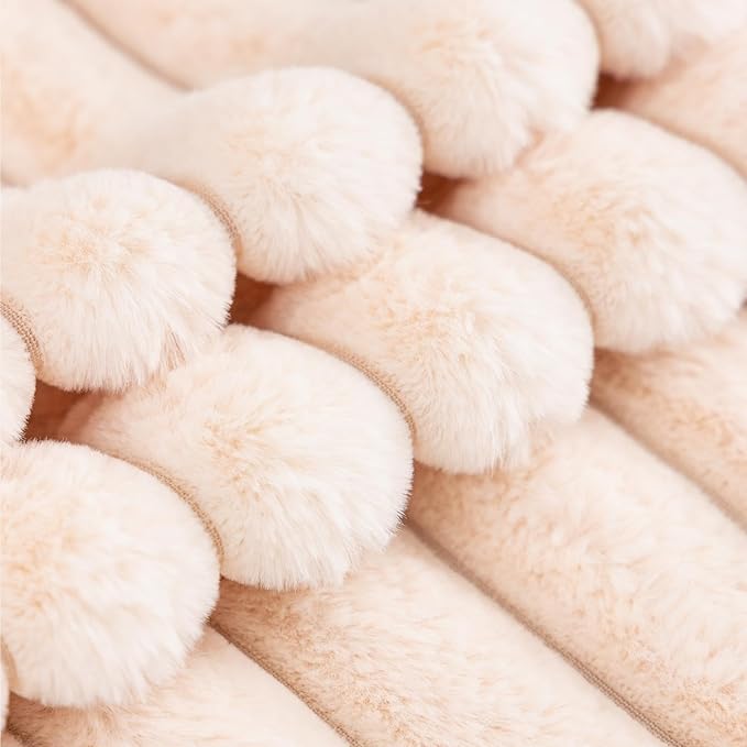 ZLINA Set of 2 Beige Faux Fur Decorative Throw Pillow Covers Fluffy Striped Pillowcase Cushion Covers 22 x22 Inch Decor Sofa Couch Bedroom