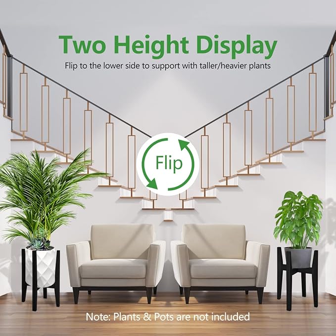 OERGKE 2 PACK Adjustable Plant Stand Indoor, Bamboo Mid Century Modern Plants Stands, Corner Flower Holder for Living Room, Fits 8 to 12 Inches Pots, (Pot & Plant Not Included)(Black)