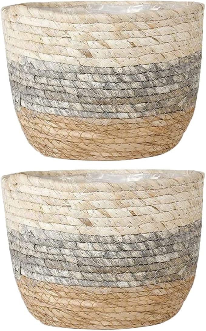 Kisangel 2pcs Flower Basket Woven Planter Plant Pots Indoor Plant Basket Multi-Purpose Woven s for Plant Multi-Purpose s Straw Flower Pot Girl Grass