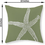 Coastal Pillow Covers 18x18 Set of 2 Sage Green Coral Starfish Throw Pillows Nautical Ocean Decorations Spring Summer Beach Pillowcase Outdoor Decor Linen Farmhouse Cushion Case for Home Sofa