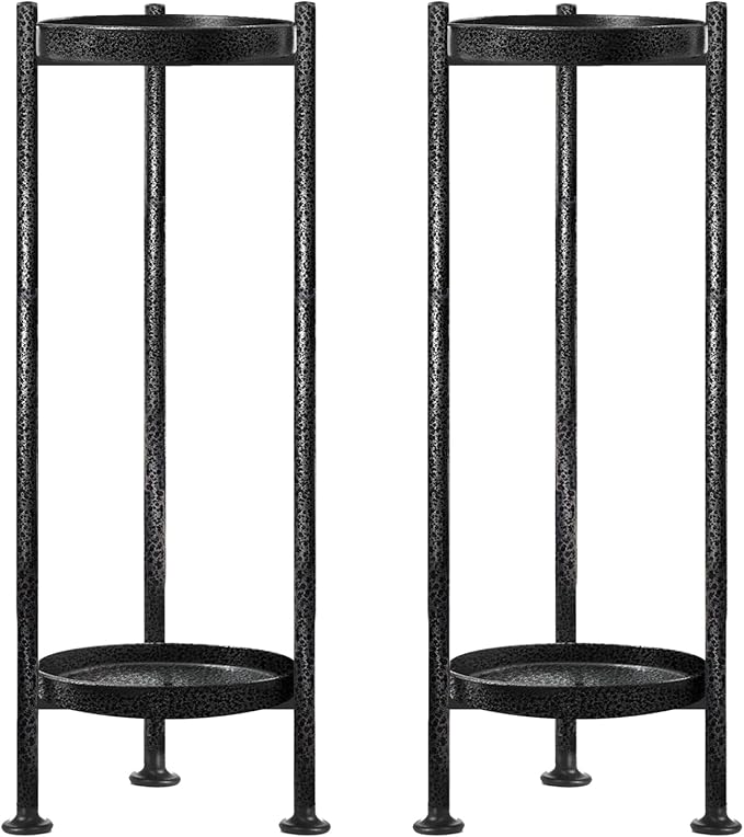 2-Pack Plant Stand Indoor Outdoor, 2 Tier Iron Plant Stand, 30'' Tall Pedestal Stand Outdoor, Metal Flower Stands for Indoor Plants, Balcony, Living Room (silver & gray)