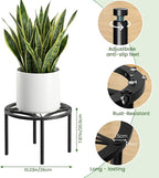 TOSKING Heavy Duty Metal Plant Stand for Indoor Outdoor, 10.2" Rustproof Wrought Iron Potted Plant Holder with 4 Adjustable Feet, Modern Geometric Pattern Round Rack for Drink Dispenser, Black