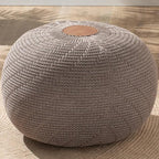 English Home Large Ottoman Foot Stool, Knitted Foot Rest, Round Pouf Chair, Modern Living Room Furniture Bean Bag, Room Decor, Bedroom Footstool, Boho Pouffe, Home Decor Poof, 20" W x 15" H, Brown