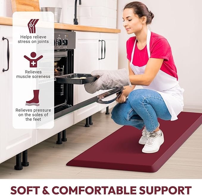 4/5 Inch Thick Kitchen Mat - Cushioned Anti Fatigue Mats for Kitchen Floor - Easy to Clean, Waterproof, Non-Slip Kitchen Rug for Sink, Office, Kitchen (17''x60'' Red)