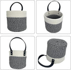 Cotton Rope Hanging Baskets for Organizing 2 Pcs Round Small Wall Basket with Handles Woven Organizer Storage Basket for Kitchen Bedroom Living Room Office(6”x6”, Black & White)
