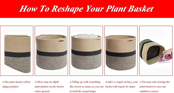 Woven Cotton Rope Plant Basket for Flower Pot Indoor Planters, 10" x 10" Jute Foldable Storage Basket Organizer Modern Decor Household Laundry Basket