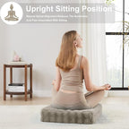 22 inches Floor Pillow for Adults - Large Meditation Cushion with Thick Foam & Soft Tufted Cover - Premium Outdoor Square Floor Cushion Seat - Yoga Pillows for Sitting On Floor - Light Taupe