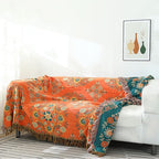 Throw Blanket for Couch Bed Chair,100% Cotton Soft Lightweight Blanket Rustic Quilt -Orange Floral Printed Farmhouse Decor Bed All Season Blankets,90"×98"