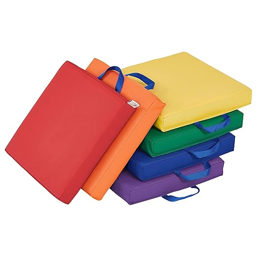 ECR4Kids SoftZone Floor Cushions, Square, Flexible Seating, Assorted, 6-Piece