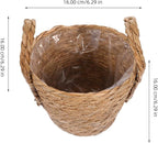 GALPADA Braided Straw Flowerpot Basket with Handles, 16cm Diameter Handmade Planter for Indoor Plants, Boho Retro Style Plant Basket for Home Décor and Greenery