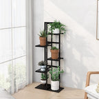 Laiensia 5 Tier Bamboo Plant Stand Rack 6 Potted Multiple Flower Pot Holder Shelf, Indoor&Outdoor Planter Display Shelves for Patio Garden, Living Room, Corner Balcony and Bedroom,Black