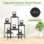 iDavosic.ly 6 Tier Folding Plant Stand Indoor Outdoor with Plastic Tray, Tiered Corner Flower Holder Shelf, Metal Orchid Display Rack for Patio Porch Living Room Garden Balcony, Modern Black