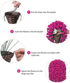 HyeFlora Artificial Fake Hanging Flowers Plants Baskets for Outdoor Outside Decoration, Faux Silk UV Resistant Realistic Fuchsia Morning Glory Planter for Home Porch Patio Balcony Garden Yard