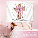 LIANGW Coquette Pink Bow Christian Tapestry Wall Hanging, Coquette Preppy Room Decor, Proverbs 31 Woman Gifts, Bible Verse Wall Blanket Decor for Girls Room Dorm Apartment, 50x60 Inch