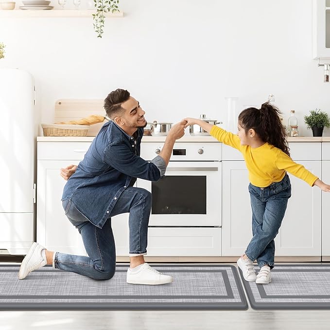 Mattitude Kitchen Mats Set of 2 Cushioned Rugs 0.47 inch Thick Anti-Fatigue Mats for Kitchen Floor,Waterproof Non-Slip Mats and Rugs Set for Office,Floor,Laundry 17.3"×29"+17.3"×59",Grey