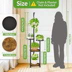 KMOTASUO Black 4 Tier Plant Stand Indoor with Hanging Ring, Tall Large Heavy Duty Metal and Wood Vertical Rack for Multiple Planter, Sturdy Rustic Corner Flower Shelf Holder Organizer for House Patio