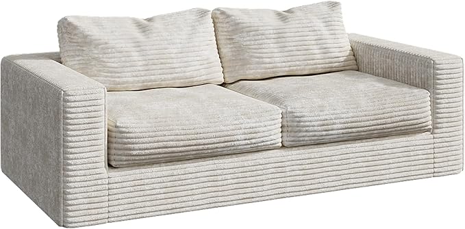 WLIVE 82'' Boneless Loveseat, Couches for Living Room, Bean Bag Couch for Adults, with Pillows, Giant Floor Couch, Plush Sofa, Greyish Beige, Loveseat