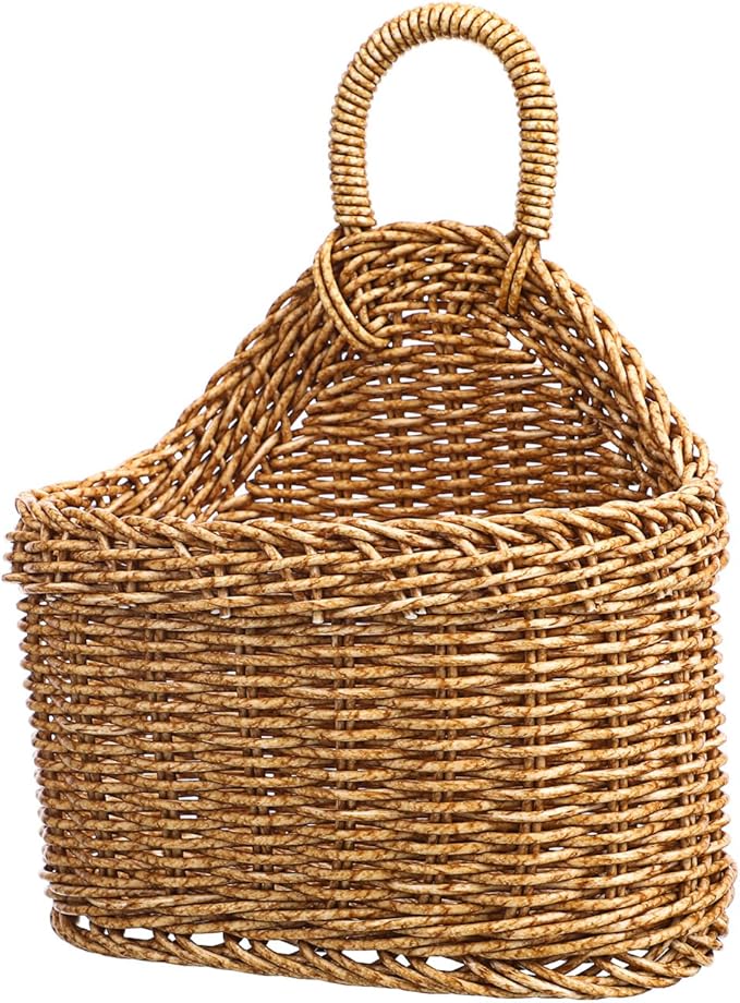 DOITOOL Woven Hanging Storage Basket 9.64X7.48X3.93In Kitchen Wall Basket for Ginger Garlic Onion Storage and Decorative Organization