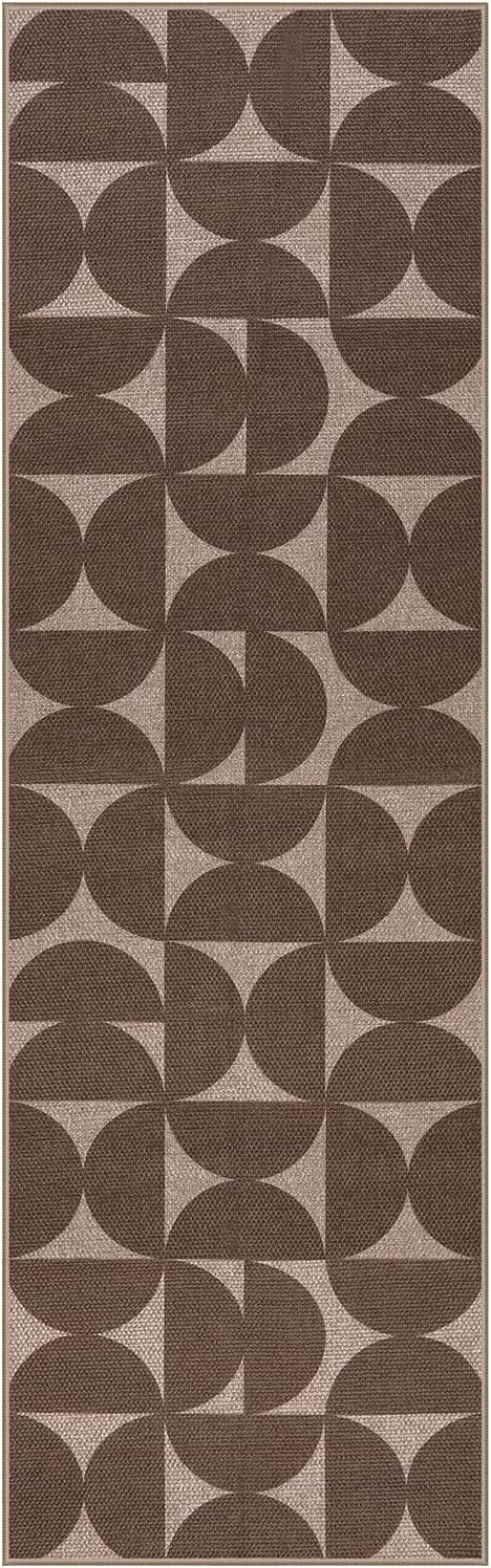 Lahome Modern Geometric Easy Jute Washable Runner Rug 2.5x8, Non Slip Carpet Runners for Hallway 8ft, Brown Neutral Semi-Circle Rug for Outdoor Deck Porch