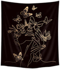 SVBright Simple Woman Flower with Butterfly Fabric Wall Hanging Tapestry 51Wx59H Inch Art Line Aesthetic Modern Minimalist Sketch Wall Black Gold Hanging Home Decor Art for Living Room Bedroom Dorm