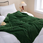 Green Fleece Throw Blanket 90”×90” for Couch Sofa Bed,Super Soft Cozy Plush Microfiber Flannel Blanket with Stripes Design Lightweight for Adults,Woman,Girls