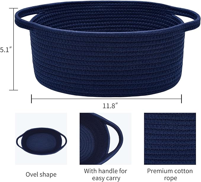 ABenkle Small Basket with Handles - Decorative Durable Rope Woven Storage Bin Shelf Storage Organizer Cube, Easter Baby Gift Basket, 12"x8"x5"