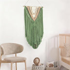 EOBTAIN Green Macrame Wall Hanging Boho Home Decor,Handmade Craft Handwoven Tapestry for Gallery Nursery Living Room,Natural Cotton Cord and Wood Beads Tassel Bohemian Art Decoration,30 Inch