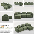 VINGLI 112.2“ Convertible Corduroy Cloud Sectional Couches with Movable Ottoman, L-Shaped Boneless Couches for Living Room with Deep Seat, 3 Seater Modular Spineless Sofa, No Assembly Required, Green
