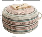 MOCOFO Round Geometric Pattern Pouf Cover with Zipper 18"x18"x8" Storage Canvas Ottoman Seat Footrest for Living Room Bedroom Kids Room Pastel Home Decor
