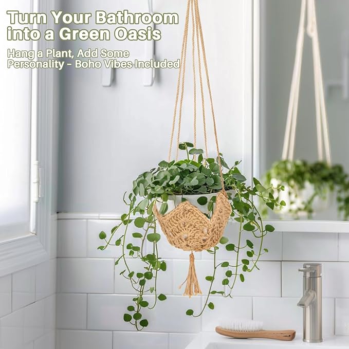 Macrame Plant Hangers Indoor - 2 Packs Hanging Planters for Indoor Plants Boho Plant Hangers Hanging Plant Holder for Boho Home Decor Made of Jute with 2 Hooks