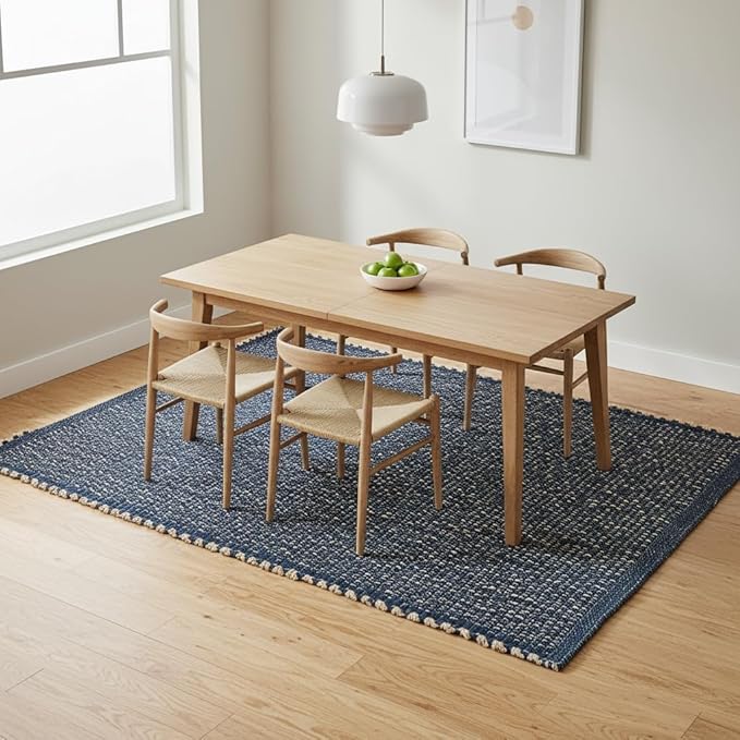 Navy 5X7 Jute Rug Braided Construction - Farmhouse Woven Carpet - Nautical Floor Covering for Bedroom Living Room, 5' x 7'