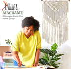 Livalaya Boho Macrame Woven Wall Hanging Beige 16 in x 36 in Modern Bohemian Tapestry wall Art Decor for House, Apartment, Dorm, Bedroom, Nursery, Party Decorations, Wedding, Wall Ornament