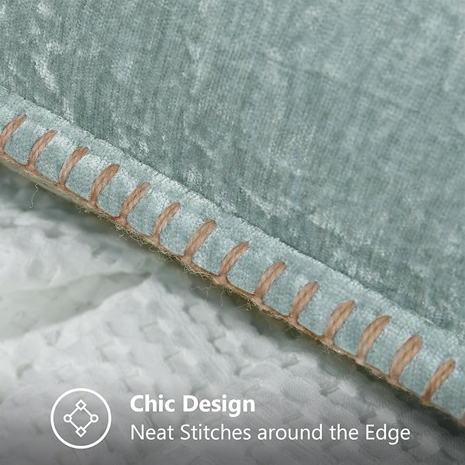 decorUhome Summer Chenille Soft Cozy Throw Pillow Covers 20x20 Set of 2, Modern Farmhouse Boho Velvet Decorative Pillow Cases with Stitched Edge for Couch Sofa Bed Home Decor, Aqua Haze